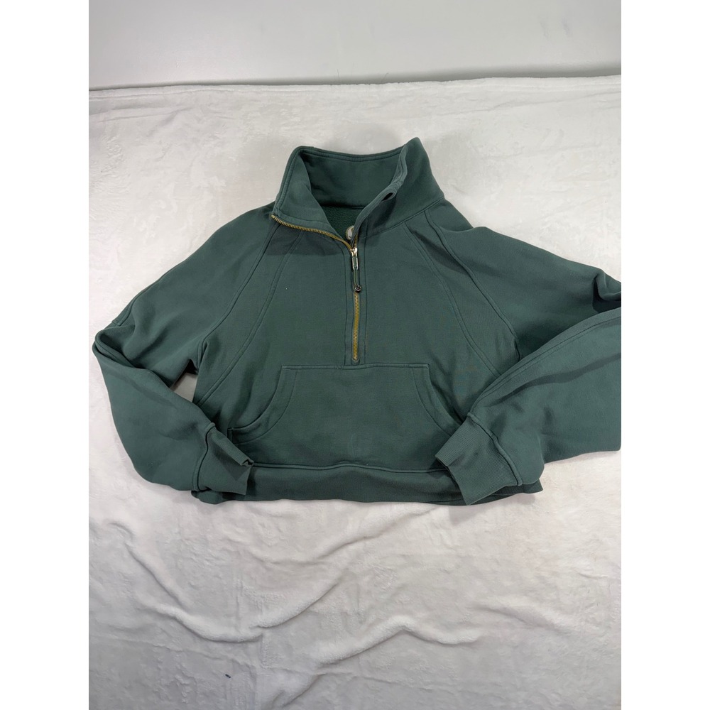 Lululemon Scuba Half-Zip XS/S Green Gold Logo Oversized Cropped Hoodie Womens